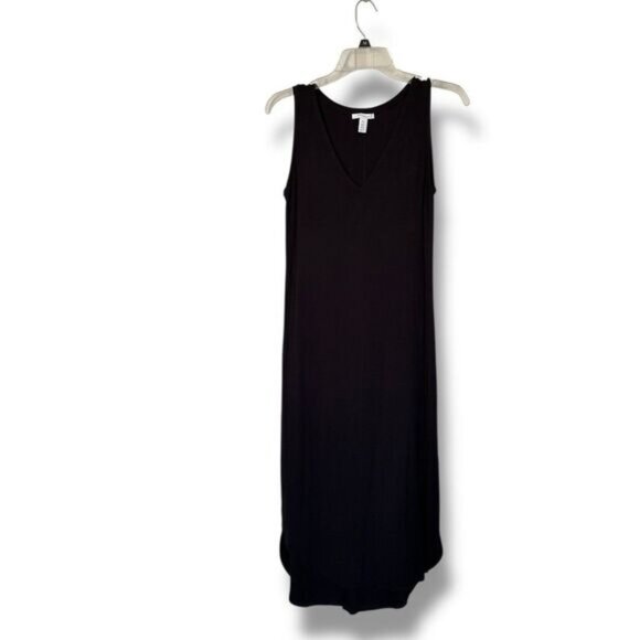 Daily Ritual Black Sleeveless Midi Dress Small Minimalist V Neck Soft Comfy - Picture 1 of 6